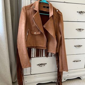 Fringe faux suede jacket